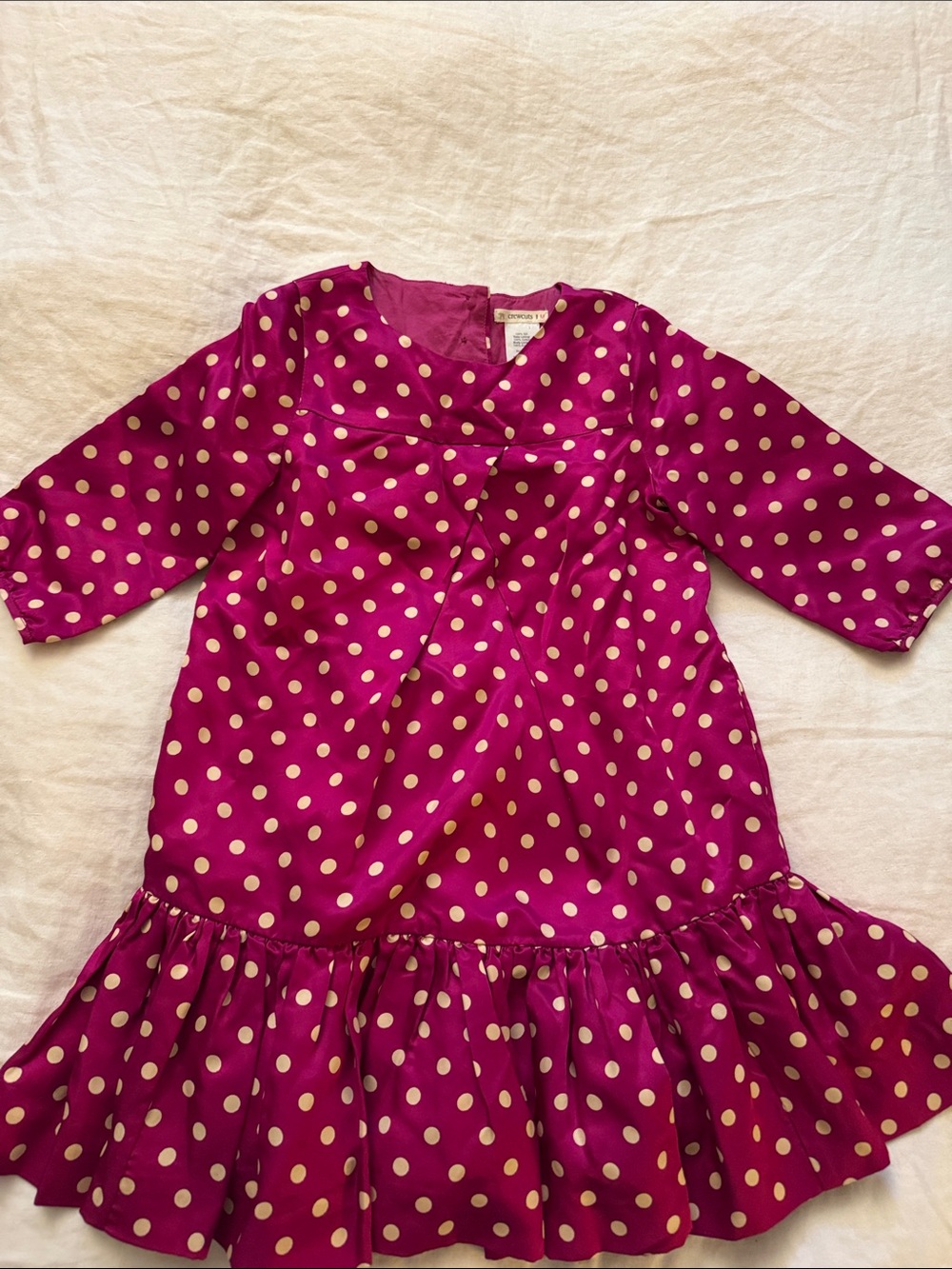 Crewcuts (J.Crew) Girls Magenta Silk Polka Dot Ruffle Dress size M (4-5)